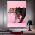 thumbnail image 3 of Contrast Tawny Leopard Black Panther Side Profile Solid Blush Pink Framed Canvas Wall Art,Modern Dual tiger Decor for Bedroom Lounge Ready to Hang-12"L x 8"W, 3 of 10