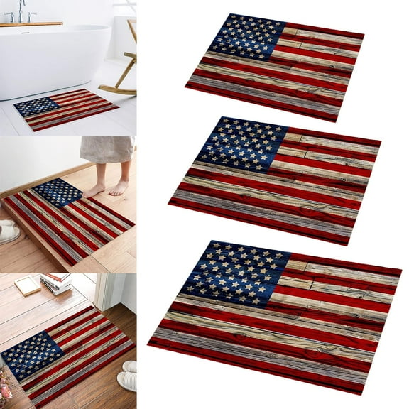 Independence Day 4Th of July Entrance Door Mat Rustic American Flag Low Profile Tradition Patriotic Decor Outdoor Welcome Mat Non Slip Carpet Rugs Floor Mat Decorative for Home Bat