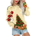 thumbnail image 1 of Chandail à Capuchon Chandail Mode Femme Décontracté Hauts Manches Longues Imprimé de Noël Col Rond Couverture Chandail Chandails en Molleton Tendance en Liquidation, 1 of 4