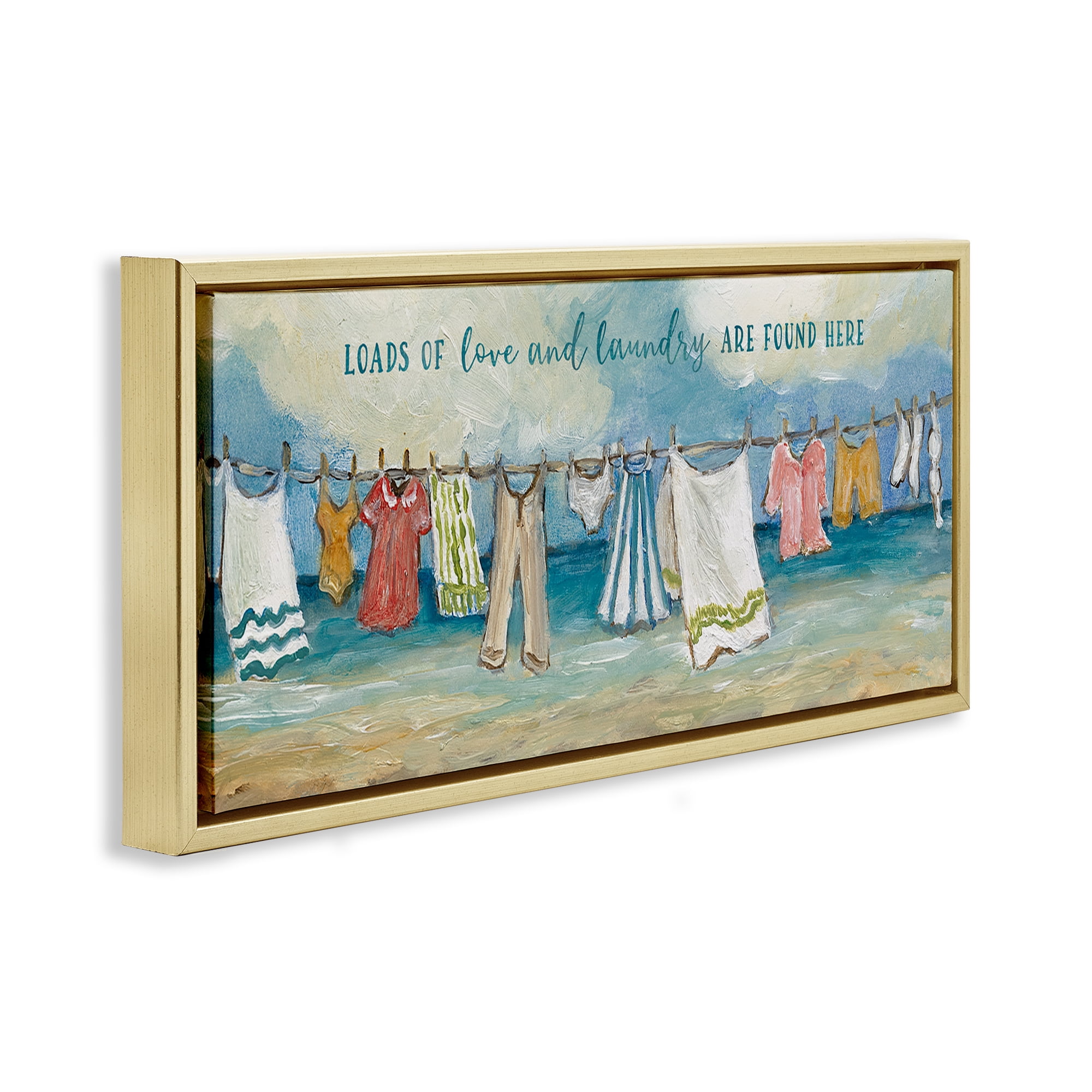 Stupell Industries Laundry By The Sea Gold Framed Floater Canvas Wall Art, design by Charlene Olson