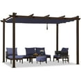 thumbnail image 3 of PURPLE LEAF Pergola 10' X 12' Outdoor Retractable Pergola Canopy with Sun Shade Canopy Patio Metal Shelter Gazebo for Garden Porch Beach, Navy Blue, 3 of 9