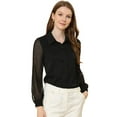 thumbnail image 1 of INSPIRE CHIC Women's Chiffon Textured Sheer Sleeve Button Down Work Shirt, 1 of 5