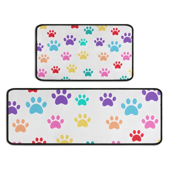 Colorful Dog Paw Footprint Kitchen Rugs Sets Of 2,Anti Fatigue Kitchen Mat Rugs Non Slip Washable,Decorative Kitchen Floor Mats for Kitchen,Sink,Laundry,17"X30" 17"X47"