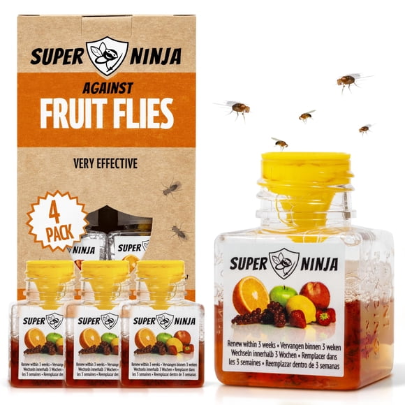 Trampa para moscas de la fruta Super Ninja, 4 unidades, uso interior, segura, hasta 3 semanas