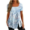 thumbnail image 2 of Hauts d'Été Grande Taille à Manches Courtes pour Femmes Mode Décontractée Imprimée Col Carré Manches Courtes Boutons Hauts Blouses Amples Col en V T-Shirt Femmes en Solde, 2 of 5