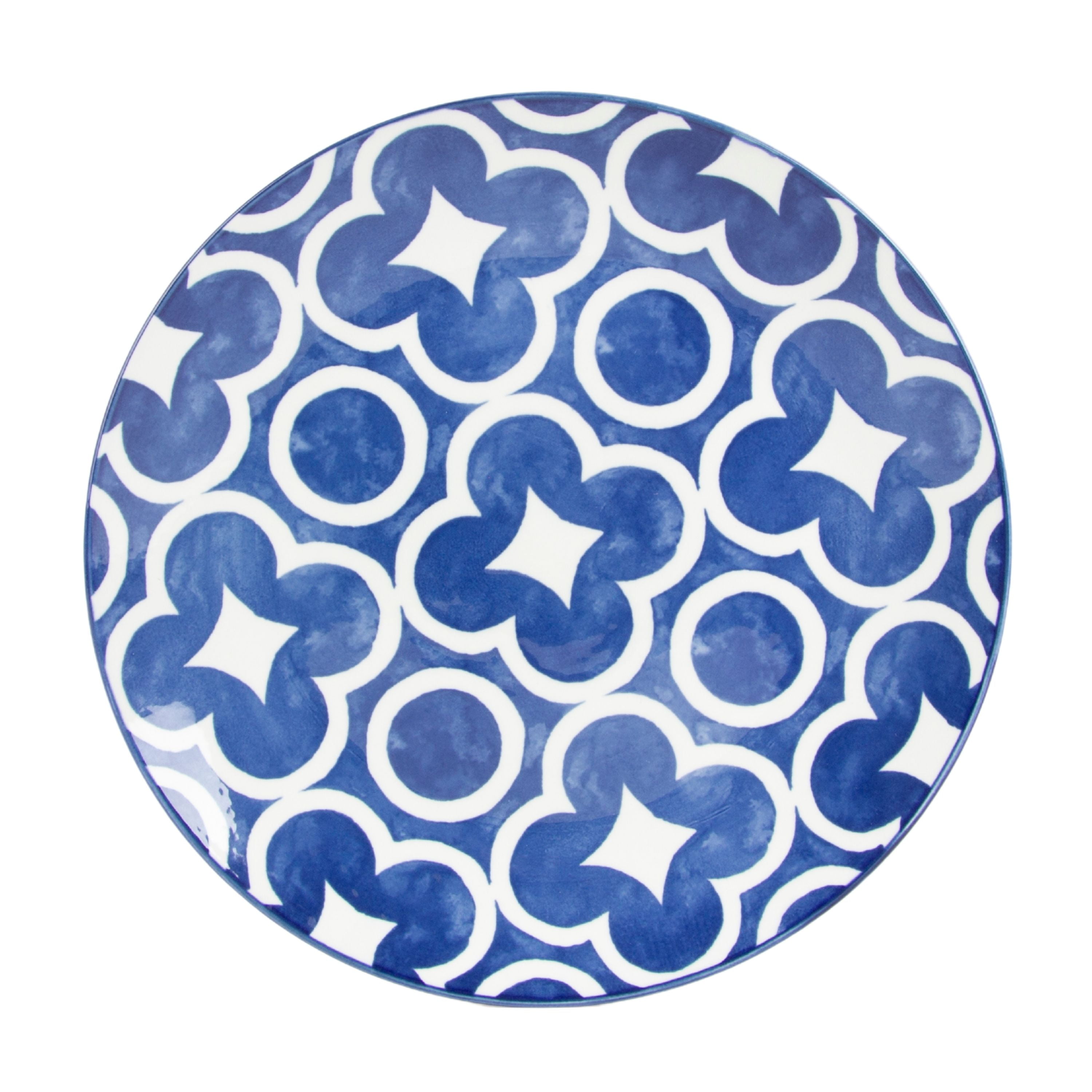 (2 pack) Mainstays Blue Rim Mixed White and Blue 10.5" Coupe Dinner Plates, Set of 4