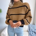 thumbnail image 4 of Suéter de Punto Grueso A Rayas con Cuello Alto para Mujer, Suéteres de Larga de Invierno, Tops Caqui M, 4 of 9