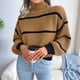 thumbnail image 4 of Suéter de Punto Grueso A Rayas con Cuello Alto para Mujer, Suéteres de Larga de Invierno, Tops Caqui M, 4 of 9