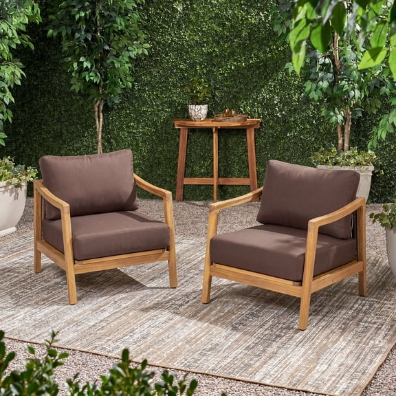FFZ Outdoor Club Chair Set of 2 with Acacia Wood Frame and Rope Back, 26.75 x 31 x 31.75 inch, Brown