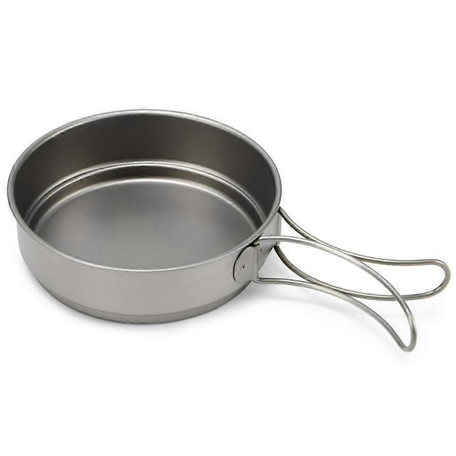 350ml / 500ml Ultralight Titanium Fry Pan Bacteriostatic Pan Outdoor Portable Cookware Foldable Handle