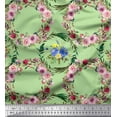 thumbnail image 1 of Soimoi Green Silk Fabric Floral Wreath Flower Print Fabric by Yard 42 Inch Wide, 1 of 1