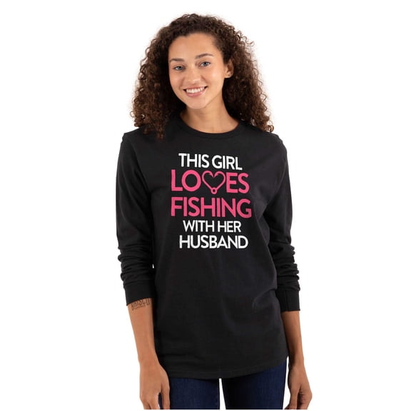 Wife Husband Loves Fishing Cute Girly Women's Long Sleeve T Shirt Brisco Brands S