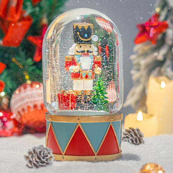 Battery-Powered LED Christmas Snow Globe - Nutcracker House with Music & Moving Figures, Glass Dome - Indoor/Outdoor Holiday Decor, Winter Wonderland Centerpiece for Home, Garden, Gift