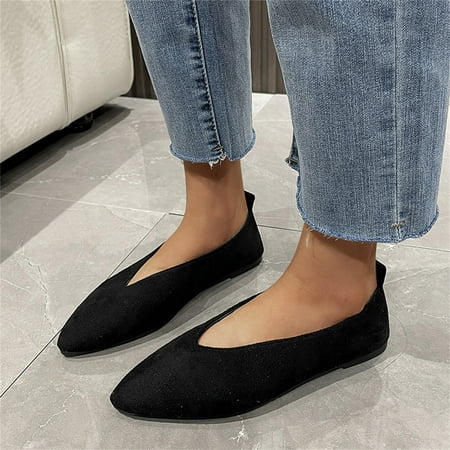 

Cathalem Women Platform Shoes Casual Ladies Fashion Solid Color Suede Pointed Shallow Mouth Women s Casual Shoes Slip on Black 5.5