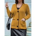 thumbnail image 5 of Women'S Color Block Long Sleeves Sweater Fall Button Down Casual Coatigan Soft Knit Coat with Pocket Yellow S, 5 of 8