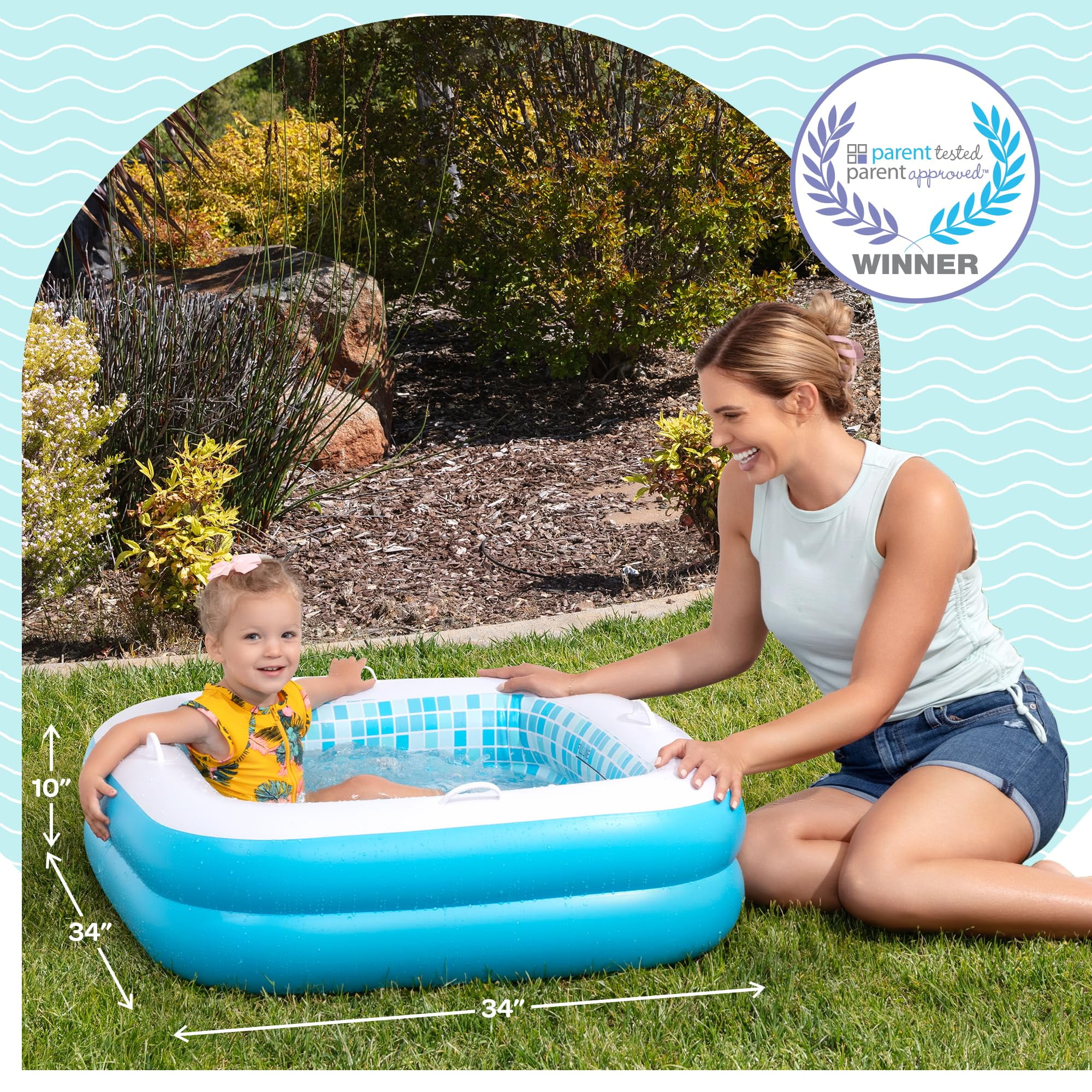 Inflatable Baby Pool Bathtub & Ball Pit for Toddlers, 34" Summer Blue Blow up Kids Pool