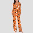 thumbnail image 5 of Edvintorg Pajama Sets for Women 2 Piece Halloween Printed Pjs Sleepwear Lounge Set Button Down Shirt and Pant Plus Size Omen's Clothing Orange L, 5 of 8
