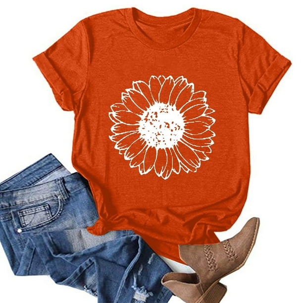 ICHUANYI Clearance Women's Fashion Crewneck Printed Short Sleeve T-shirt Casual Loose Shirt Tops(Orange, M) ICHUANYI WER2023080810011