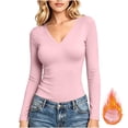 thumbnail image 2 of fatyb Thermal Shirts for Women V Neck Fleece Lined Base Layer Tops Thick Warm Long Sleeve Undershirts, 2 of 7