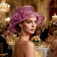 thumbnail image 6 of Church Dress Hat Flower Wide Brim Bridal Tea Party Wedding Hat for Women,Wine, 6 of 7