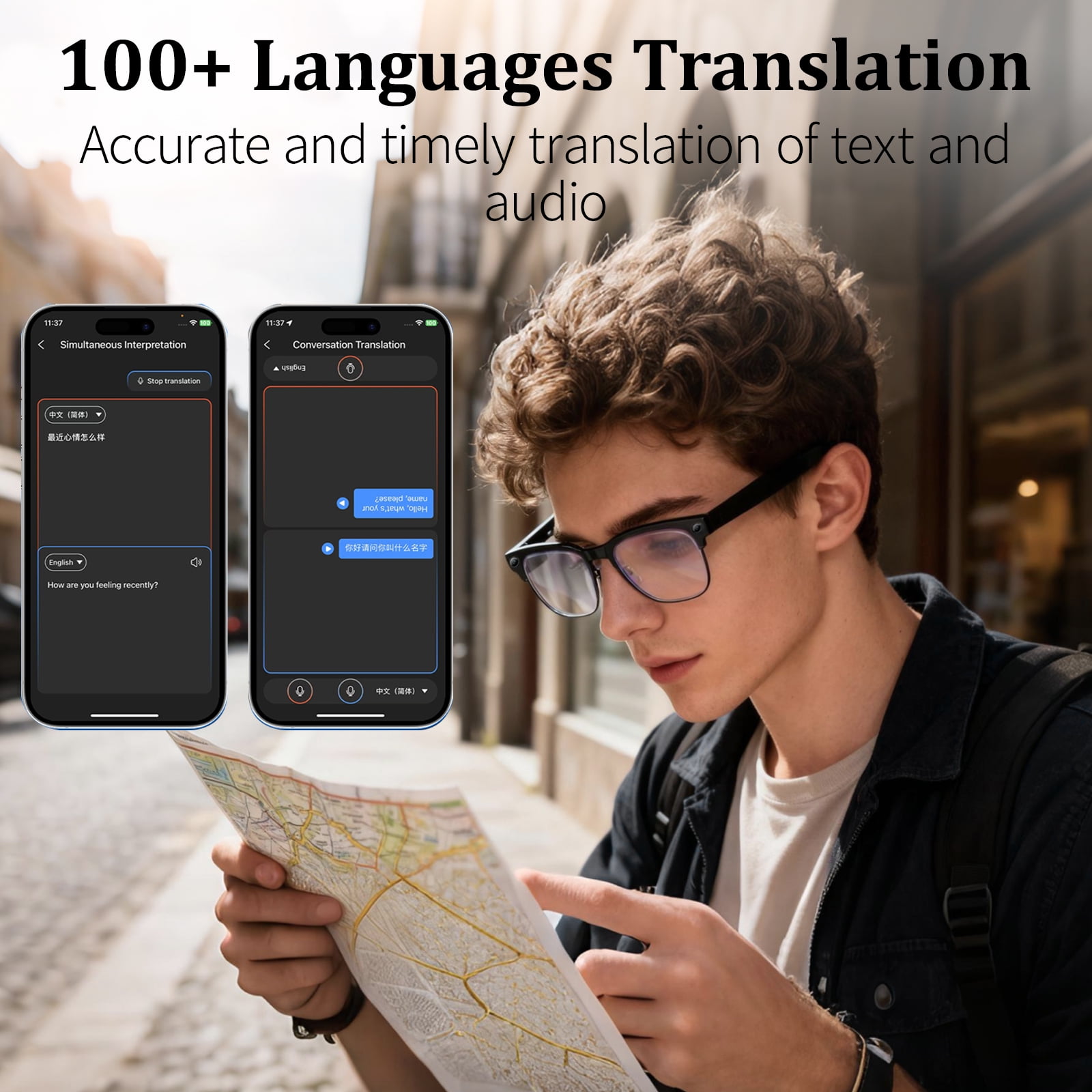 AI Smart Glasses with 8MP Camera, 4K Video & HD Photo, Bluetooth Audio, AI Voice Assistant, Real-Time Translation, Object Recognition, Noise-Cancel Calls, Music, Photochromic Lenses