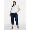 thumbnail image 2 of Time and Tru Women's High Rise Straight Leg Cuffed Jeans, 26.5" Inseam, Sizes 0-20, 2 of 6