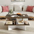 thumbnail image 2 of Gymax Table Basse Carrée à 2 Niveaux avec Rangement, Style Ferme Moderne, Table d'Appoint, Table Centrale, 2 of 10