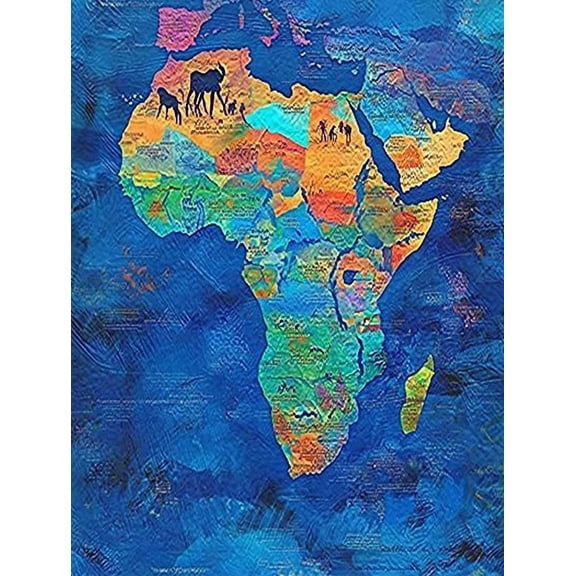 African Continent Map Decorative Painting/Canvas Art， Suitable for Living Room， and Exhibition， Africa Animal Wildlife Wall Art Decor.