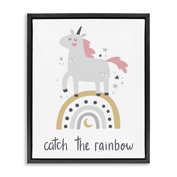Stupell Industries Contemporary Catch The Rainbow Unicorn Black Floating Frame Canvas Art, 17 x 21, by LSR Design Studio