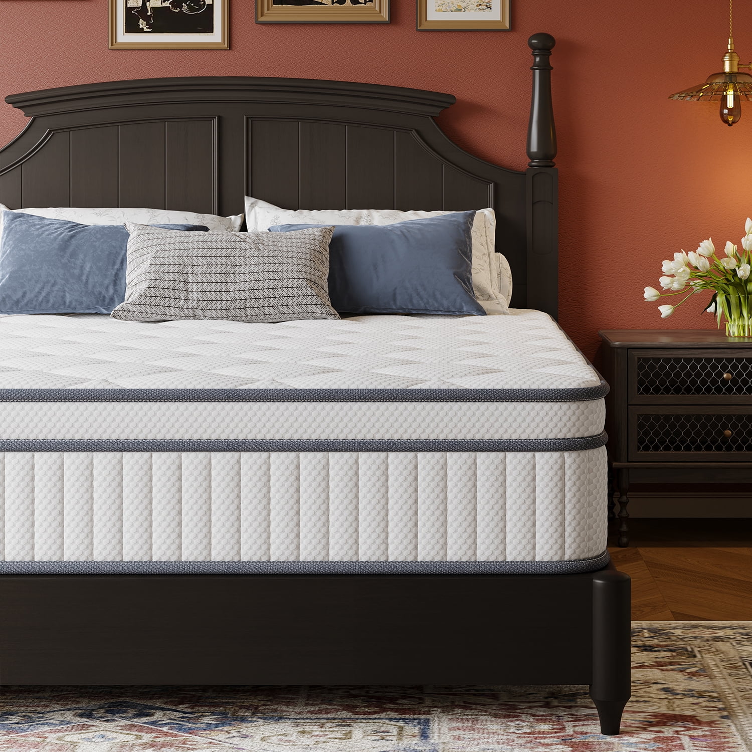 Queen Mattress in a Box, 14 inch Queen Size Medium Hybrid Mattress with Memory Foam and Box Spring
