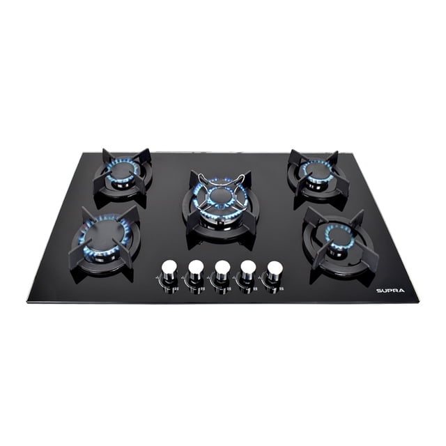 SUPRA Parrilla A Gas Empotrable ONIX 76 Cristal Templado 5 Quemadores Con Triple Flama Negro Mate 76 cm