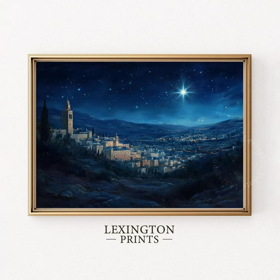 Kna Prints - Nativity Star Of Bethlehem Painting, Wall Art, Vintage Star Print, Biblical Landscape Poster Art 946, UNFRAMED-8x12