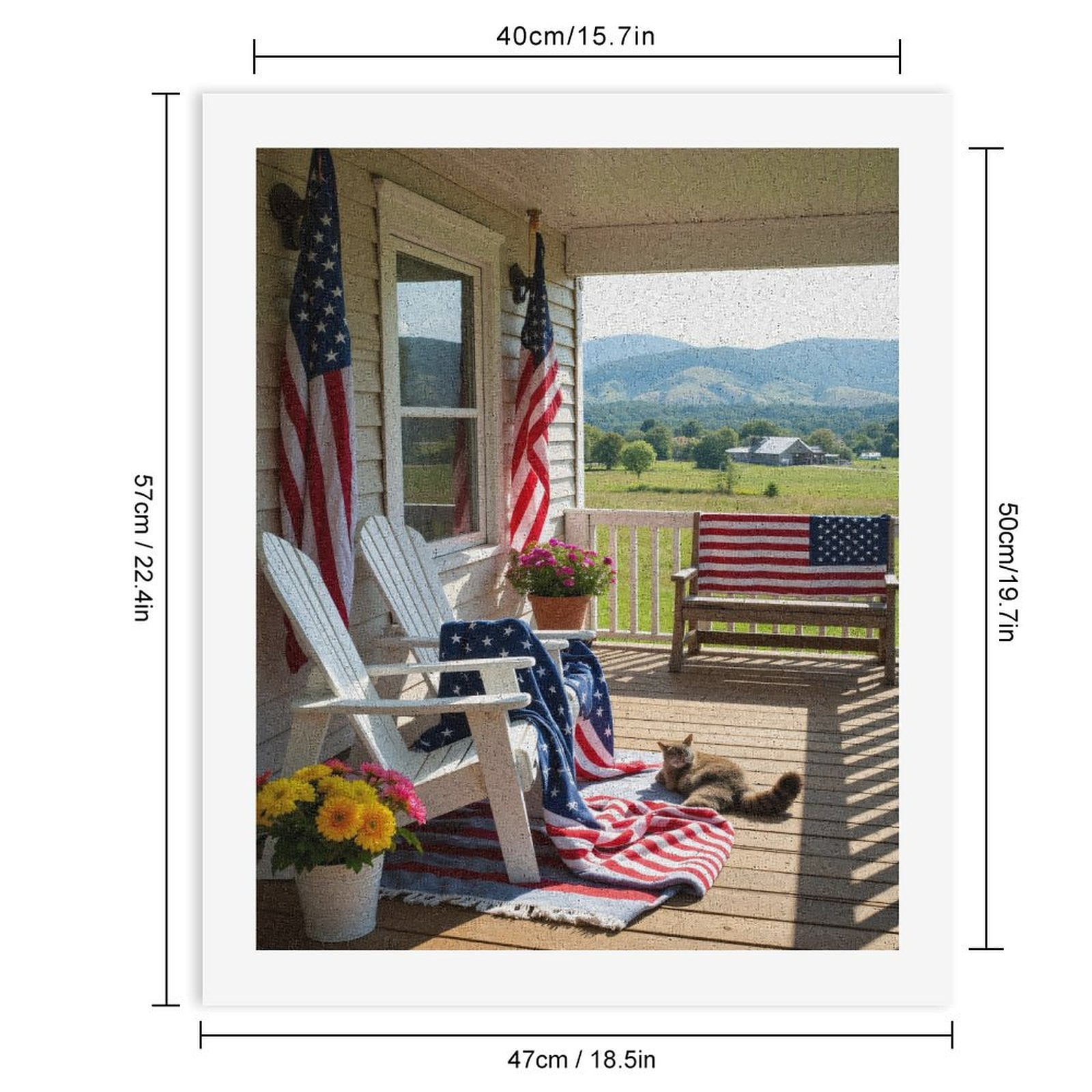 Paint by Numbers Kit for Adults, Patriotic Porch Flags Cat Flowers Paint by Numbers, Easy Paint by Numbers Kit for Adults Beginner, DIY Adult Paint by Number Kits on Canvas, 12x16in Home Decor