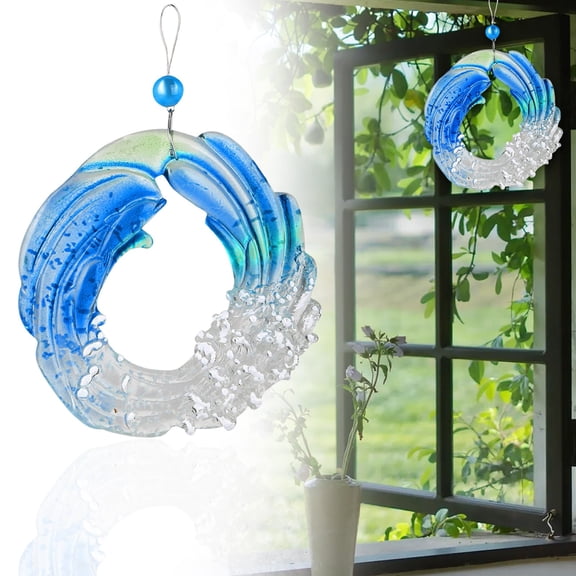 Resin Ocean Wave Wind Chime Fused Glass Coastal Suncatcher Beach Themed Window Decor for Garden Ornament Front Door Wall Art Coastal Home Decor Nautical Gift Plastic 5Inch 1Pcs