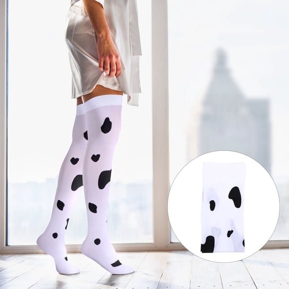 unbranded 1Par Medias Hasta Con Estampado De Vaca En Material Transpirable Y Cómodo