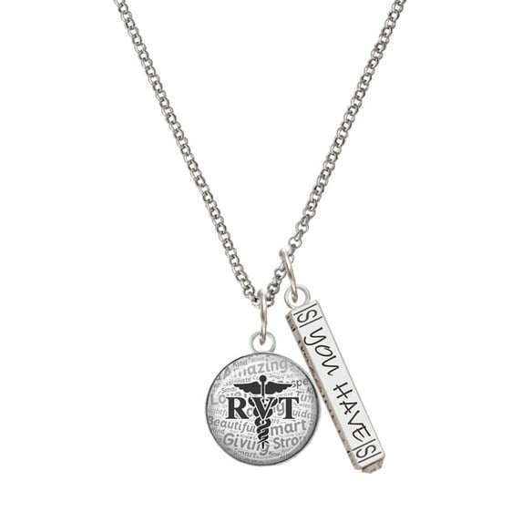 Delight Jewelry Silvertone Domed Black RVT Silvertone Live the Life You Have Imagined Bar Charm Necklace, 23"