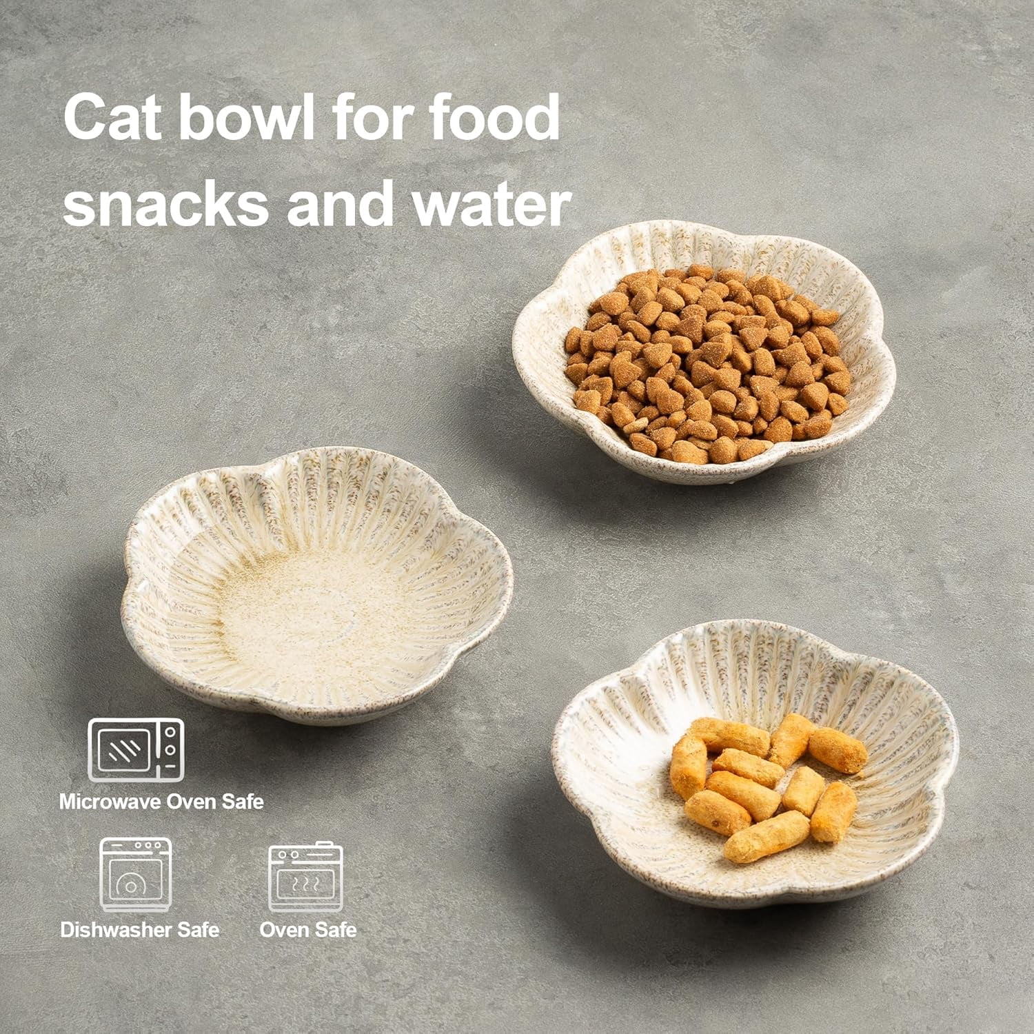Cat Food Bowls, Ceramic Pet Plates, Cat Dish for Food, Water and Snack, 4.72 Inch, Indoor and Outdoor Use, Kitten Puppy and Small Animals Bowls Set of 3 (Camel)