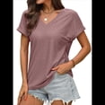 thumbnail image 3 of Camisetas Básicas de Verano de Corta con Cuello en V para Mujer, Elegantes, Informales, Holgadas, con Ojales, Conjuntos Bonitos y Fluidos Rosa Oscuro L, 3 of 7