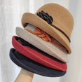 thumbnail image 4 of CoCopeaunts Bucket Hat for Women Solid Color Vintage Bowler Hat Round Roll-up Brim Warm Autumn Winter Hat Felt Leaf Hatband, 4 of 8