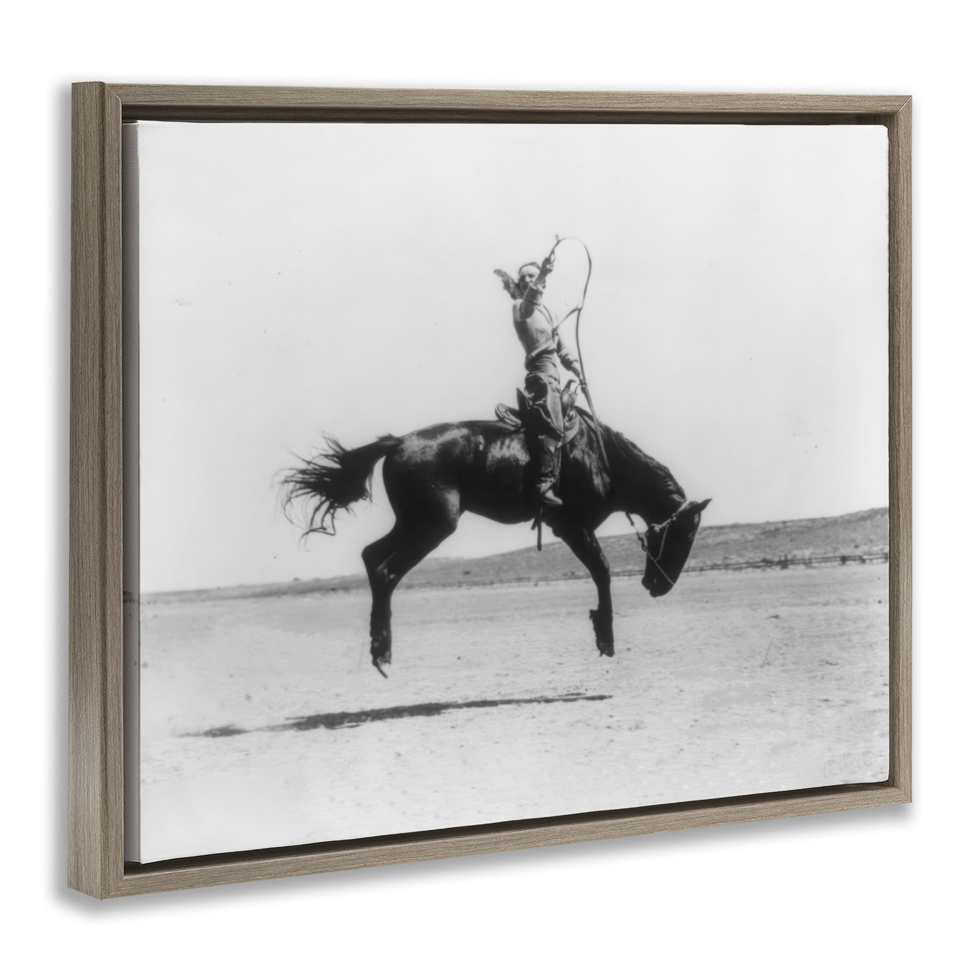 Stupell Industries Galloping Rodeo Cowgirl Animals Photography Brown Floater Framed Canvas Art Print Wall Art, 31 x 25