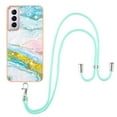 thumbnail image 2 of Allytech Galaxy S21 Case, Flexible TPU Marble Pattern Slim Fit Anti-scratch Shock-absorbing Full Protection Back Cover with Hand Strap Lanyard Case for Samsung Galaxy S21, Green Pink, 2 of 4