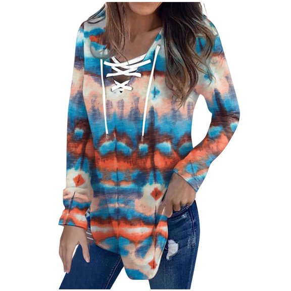 gakvbuo Plus Size Pullover Sweaters For Women Long Sleeve Sweatshirts Fall Tunic Tops Women's Printed Loose T-shirt Long Sleeves Blouse V-Neck Casual Tops