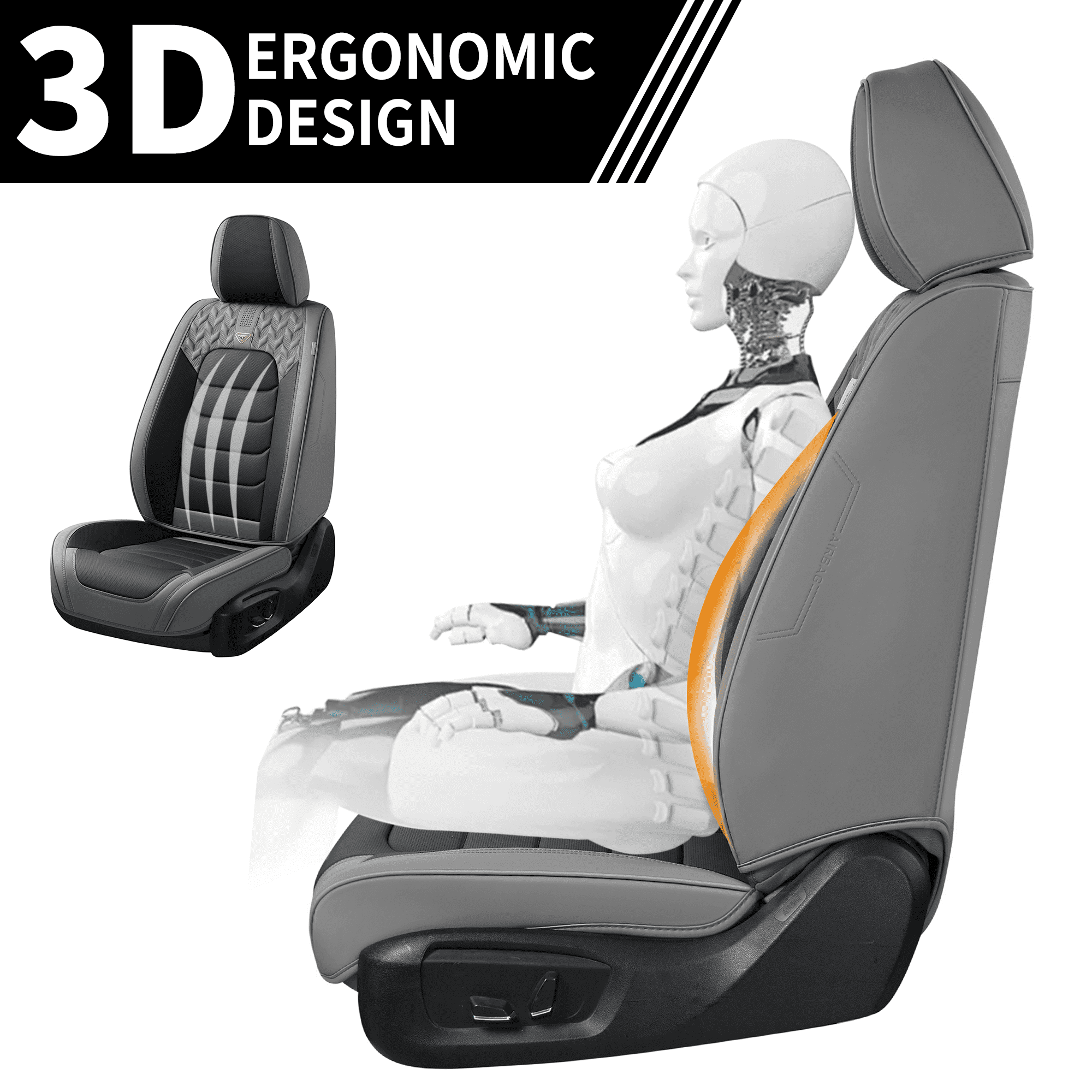 FLORICH Car Seat Covers Front Pair, Waterproof Faux Leather Seat Protectors, Auto Interior Cushions Fit for Most Cars SUV Trucks, Black & Gray