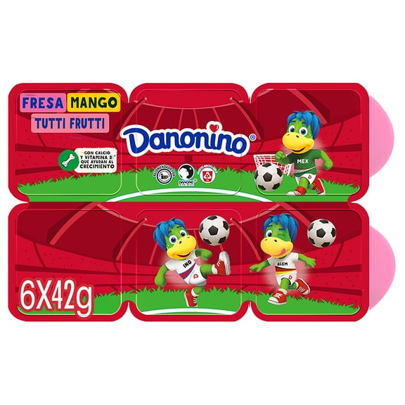 Queso petit suisse Danonino sabor fresa, mango y tutti frutti 6 pzas de 42 g c/u