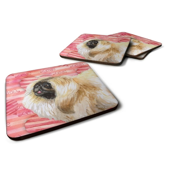 Carolines Treasures BB9768FC Pekingese Love Foam Coaster Set of 4 Red 3 1/2 x 3 1/2 multicolor