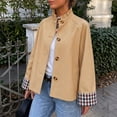 thumbnail image 6 of Womens Ruffle Stand Collar Short Trench Coat Single Breasted Cropped Jackets With Plaid Cuffs, M, 6 of 6