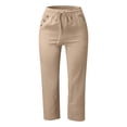 thumbnail image 4 of Womens Shorts Summer Solid Color Linen Blend Capri Pants Breathable Thin Loose Casual Shorts with Pockets Womens Trouser Pants Khaki L, 4 of 4