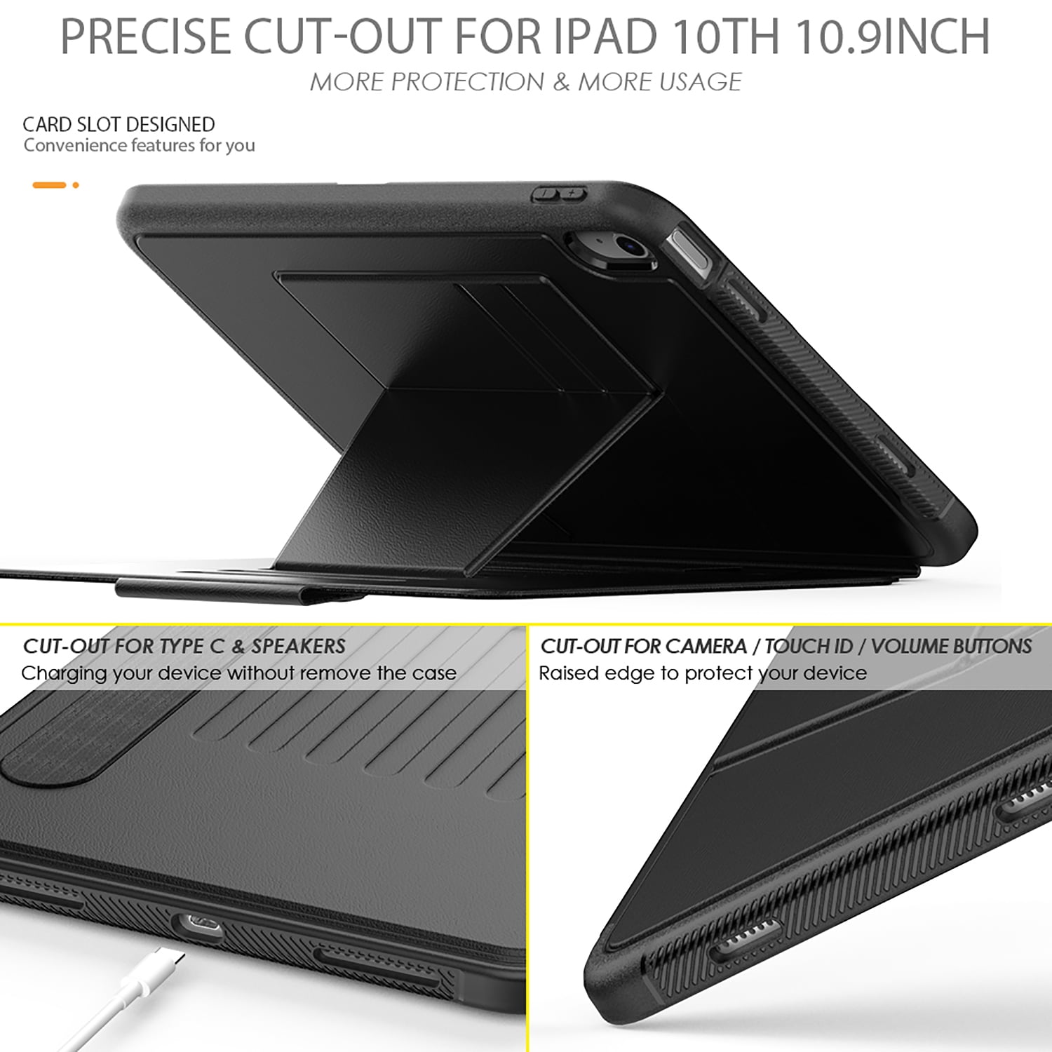 Allytechgroup Magnetic Case for Apple iPad (A16) 11th Gen 11" 2025/ iPad 10th Gen 10.9" 2022, Auto Sleep Wake Multi Angle Viewing Stand Build-in Pencil Holder Protective Bumper Tablet Case, Black