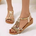 thumbnail image 6 of Fesfesfes Wedge Sandals Peep-toe Pump Women's Fish-mouth Slip-on Slope Heel Shoes Casual Bohemian Rhinestone Roman Sandals 7(39), 6 of 6