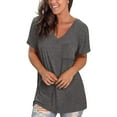 thumbnail image 2 of DPTALR Chemise Décontractée Confortable pour Femmes Col en V Couleur Unie Poche Coupe Ample Manches Courtes, 2 of 4